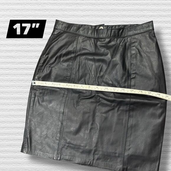 mgr Genuine Leather Skirt Black High Waist Pencil Lined Vintage USA 5/6 90s - Picture 5 of 8
